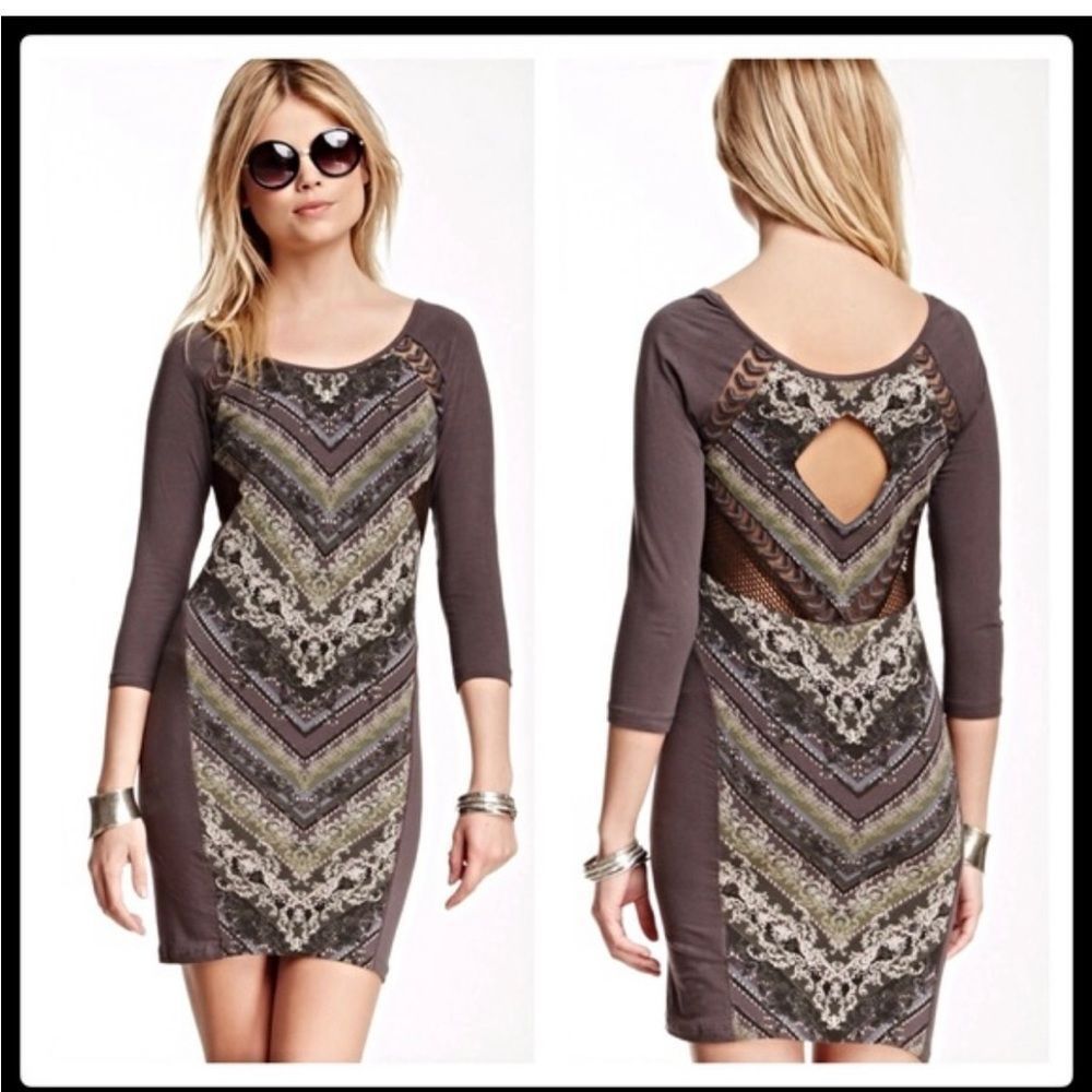 Free People Out of Africa Chevron Bodycon Mini Dress Sz S